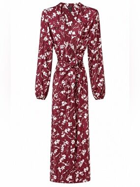Chic‎ Long Sleeve Floral Dress in Burgundy and White
